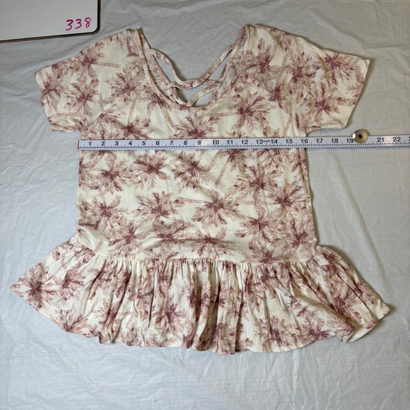 Lucky Brand Womens XS Mauve Palm Tree Peplum Blouse Top Strappy Back  NEW NWT - Picture 3 of 10